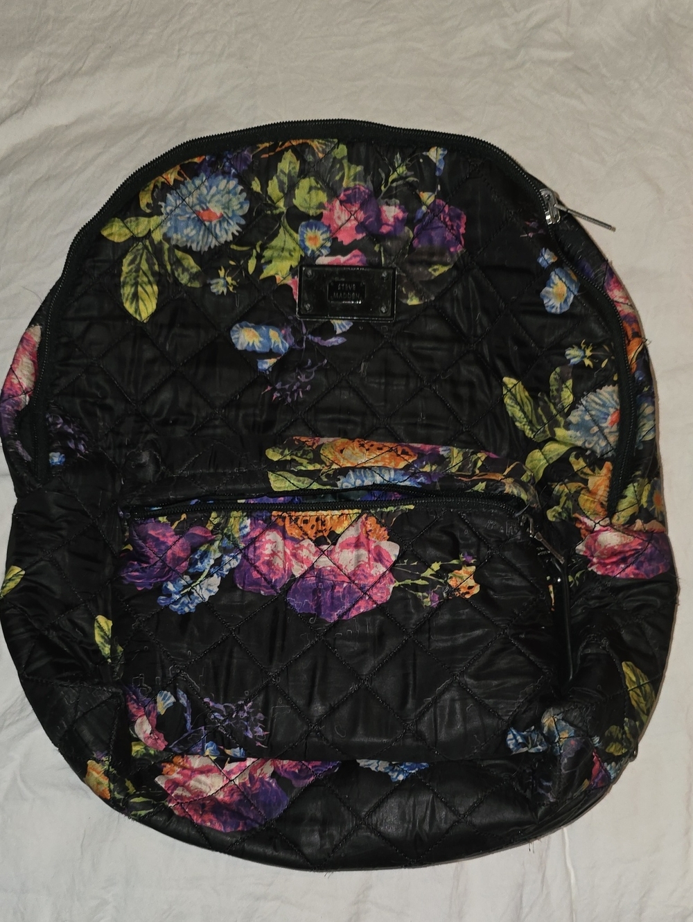 Steve Madden Floral Quilted Backpack - Black Multicolor
